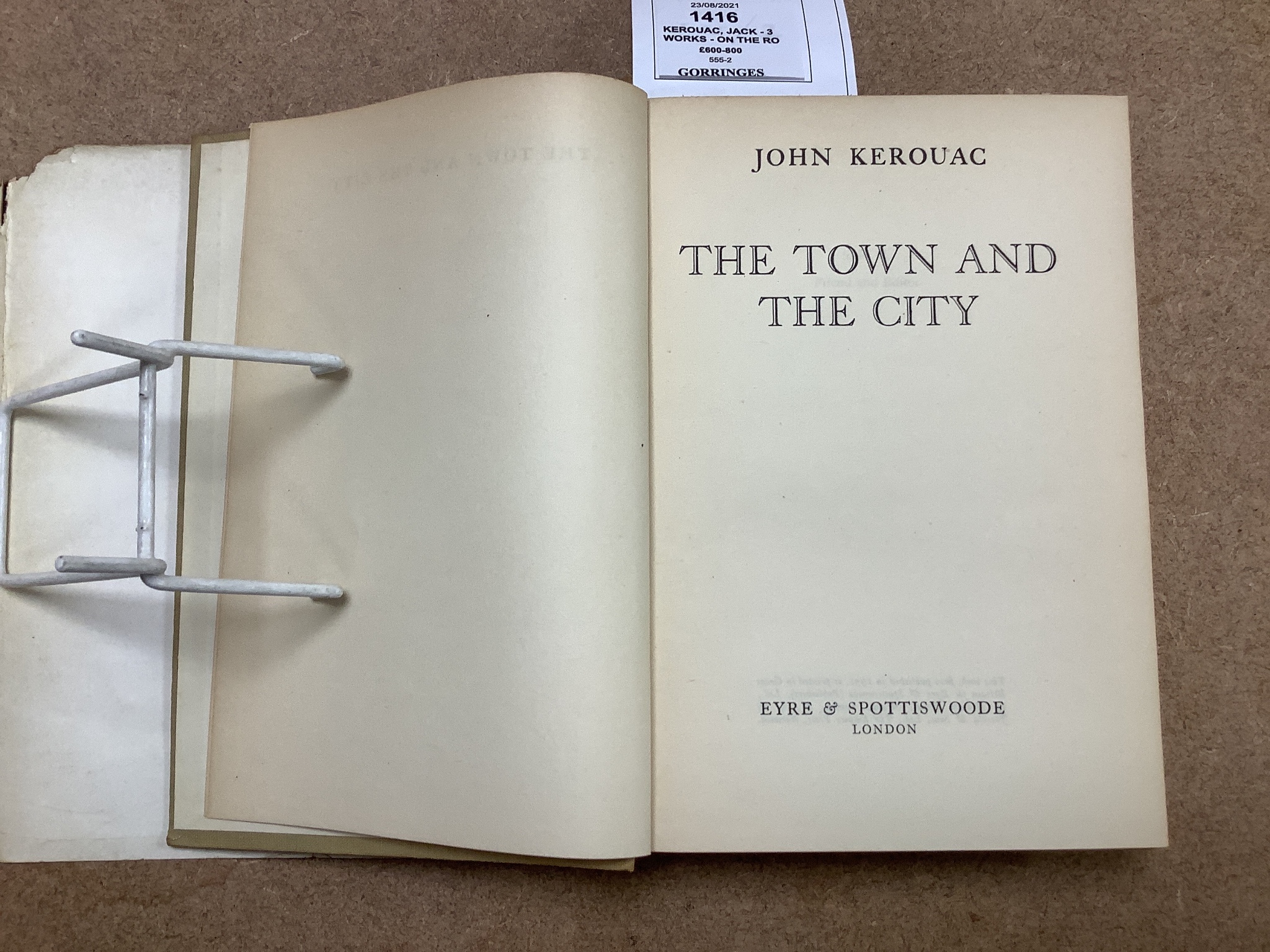 Kerouac, Jack - 3 works - On The Road, 1st English edition, original cloth with unclipped d/j, London, 1958; The Town and the City, 1st UK edition, original cloth with unclipped d/j , ragged and with loss to head of spin
